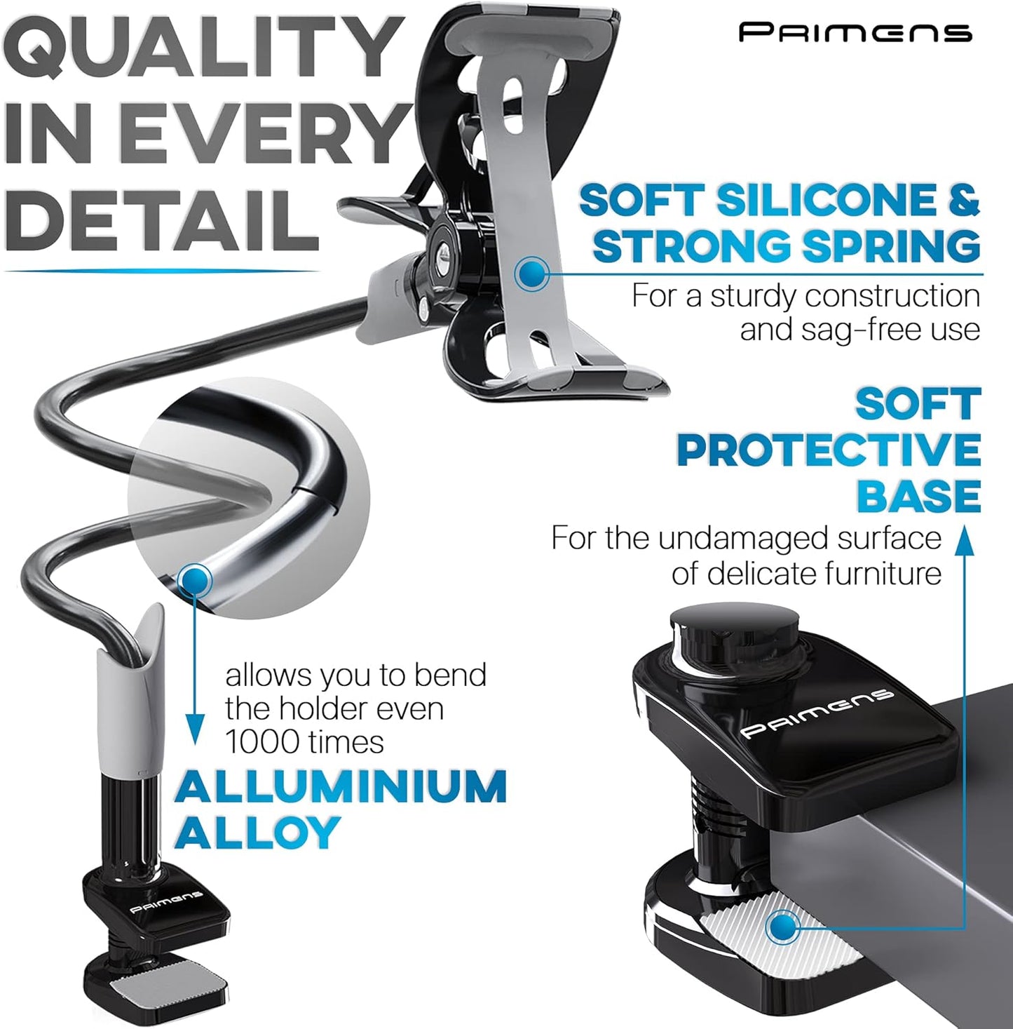 Phone Holder for Bed, Bedside Mobile Clip on Phone Holder (Grey)