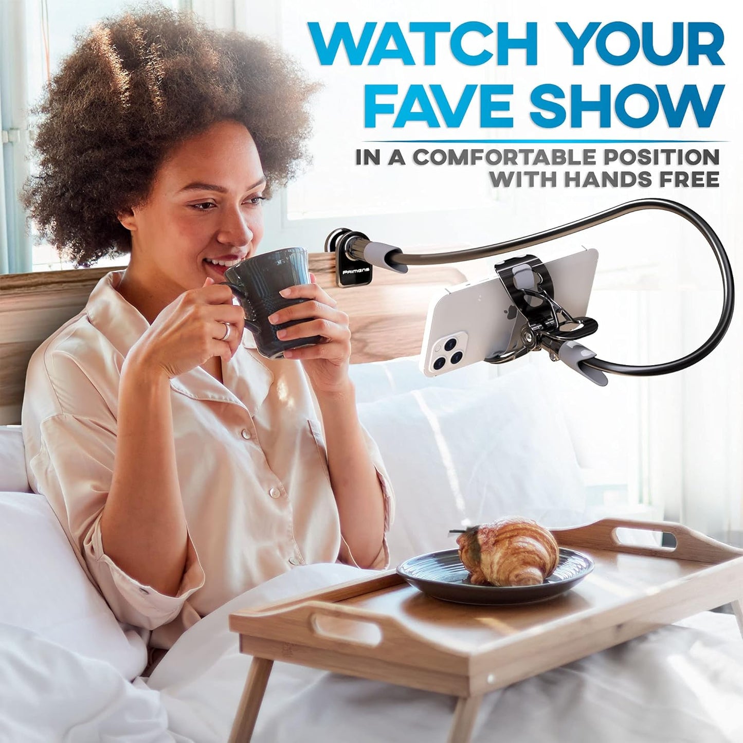 Phone Holder for Bed, Bedside Mobile Clip on Phone Holder (Grey)