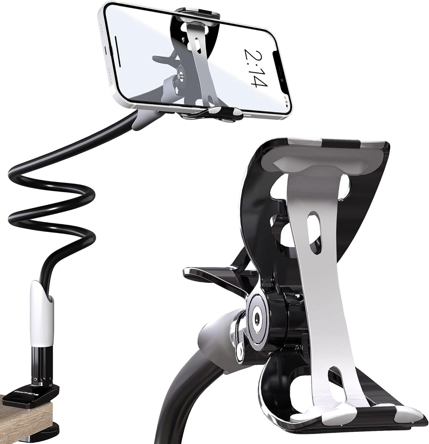 Phone Holder for Bed, Bedside Mobile Clip on Phone Holder (Grey)